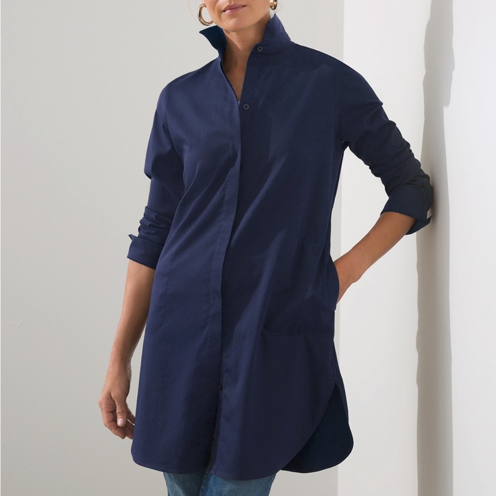 Chico’s sz 1.5 (10) No iron blue tunic